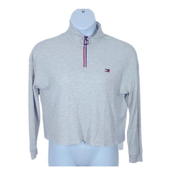 Tommy Hilfiger Sport Crop Quarter-Zip Waffle Knit Pullover Medium - Picture 2 of 11